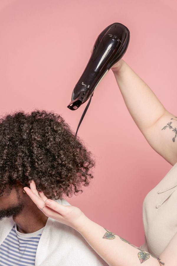Light blow dry on curly hair