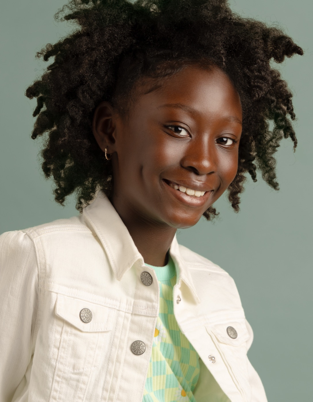 Girl in a cream denim jacket